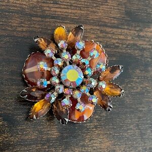 1950s Judy Lee Autumnal Rhinestone Brooch